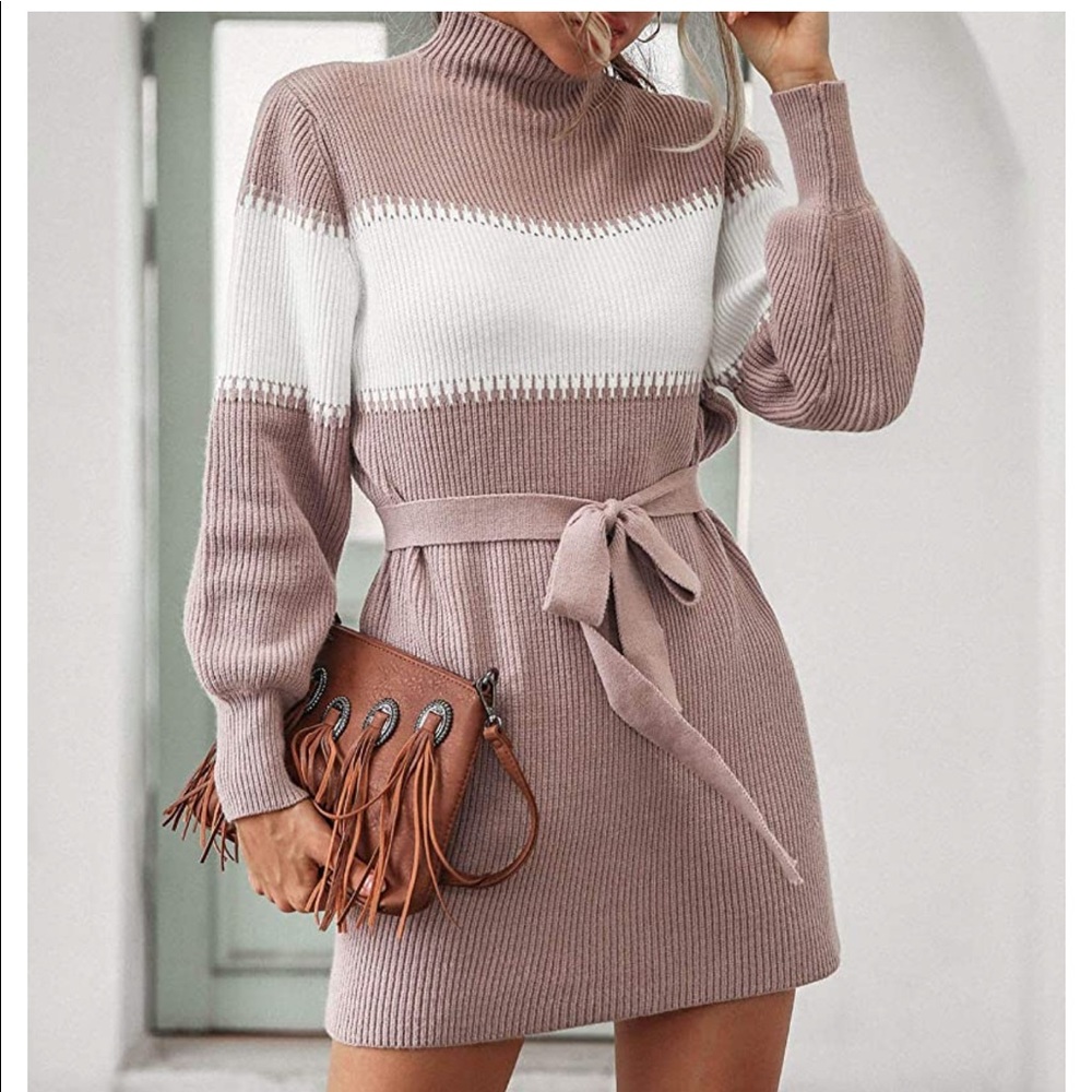 Mauve and White Sweater Dress